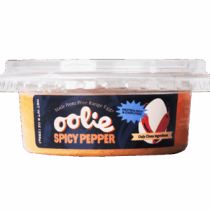 front of Oolie spicy pepper dip in retail packaging