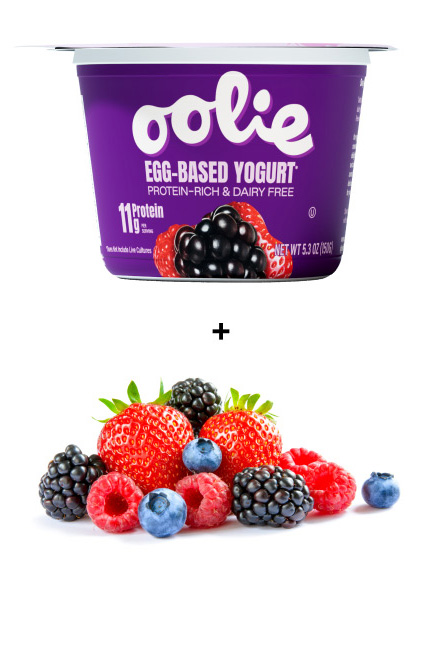 Oolie Berry Bliss yogurt with pile of berries