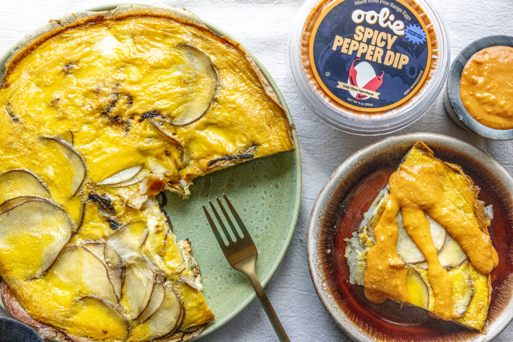 Tortilla Española with Spicy Pepper Dip
